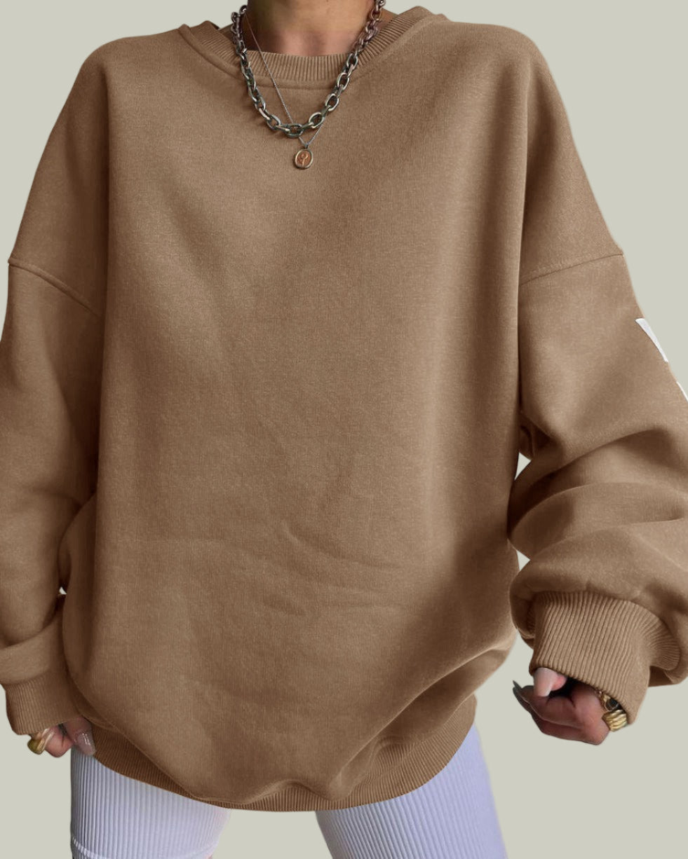 Förtjockad tröja med tryck, fleece och lös passform