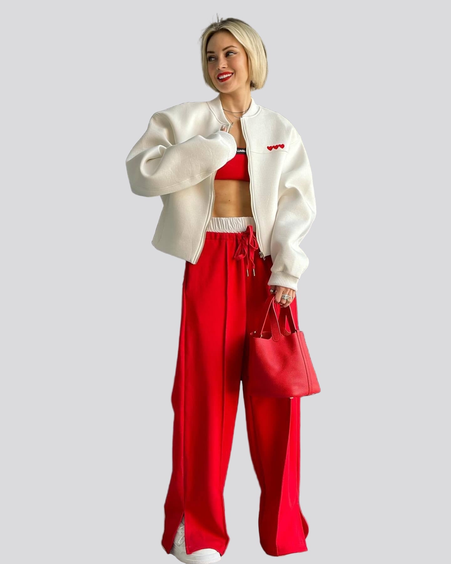 Tröja med hjärtbroderi, fleecefoder och dragkedja fram