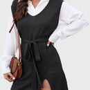 Vävd tröja med slits i kjolen och skärp i midjan