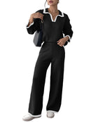 Tvådelat set med tröja och avslappnade byxor med vida ben