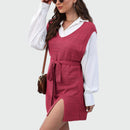 Vävd tröja med slits i kjolen och skärp i midjan