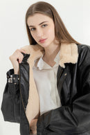 Leria eko-läderjacka med dragkedja och hög krage