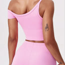 Yogadräkt med en axel och utsvängda byxor