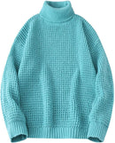 Stickad tröja med hög krage och långa ärmar