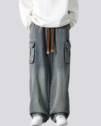 Utsvängda jeansbyxor med sidofickor