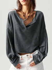 Grå V-ringad långärmad lös tröja
