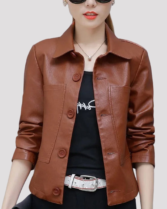 Smal knäppt jacka med hög krage