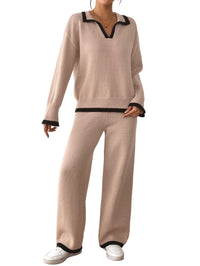 Tvådelat set med tröja och avslappnade byxor med vida ben