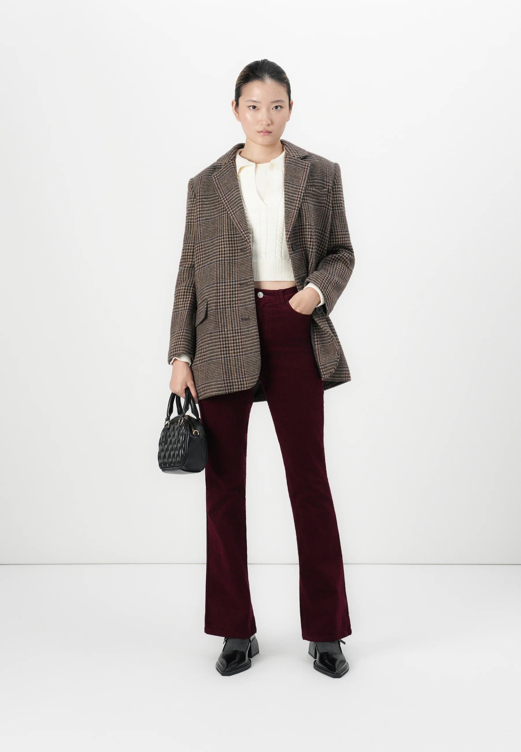 Vivy brun ull- och sammetskavaj, handsydd, dubbelsidig