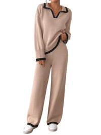 Tvådelat set med tröja och avslappnade byxor med vida ben