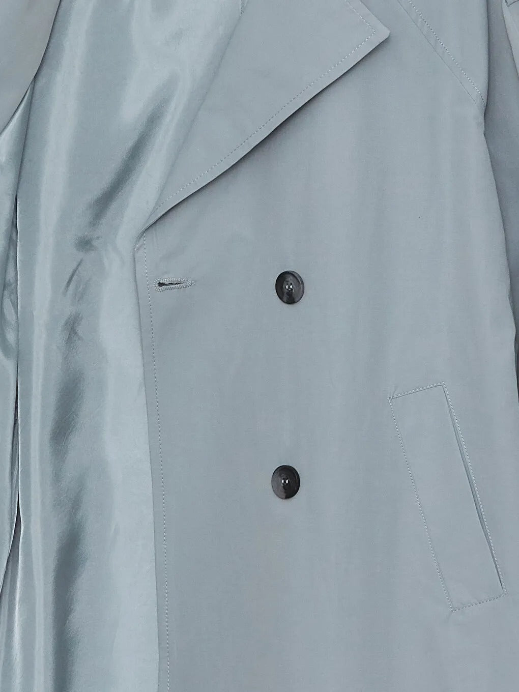 Ljusblå mångsidig lång kappa med mellanhög midja och ståkrage