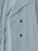 Ljusblå mångsidig lång kappa med mellanhög midja och ståkrage