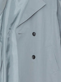 Ljusblå mångsidig lång kappa med mellanhög midja och ståkrage