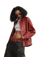 Vary röd eko-läderjacka med dragkedja