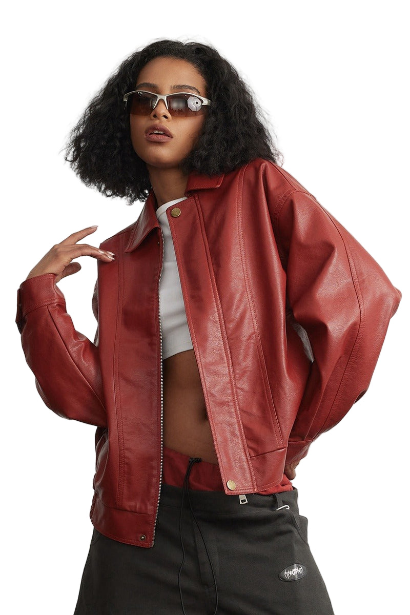 Vary röd eko-läderjacka med dragkedja