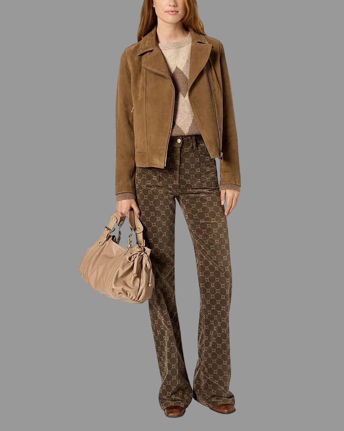 Elegant brun eko-läderjacka med V-ringning