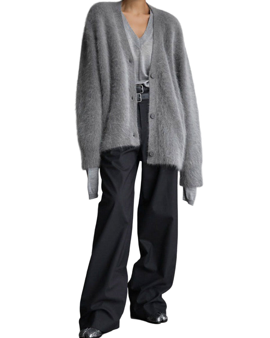 Lös V-ringad kofta med enkel knapp, stickad