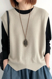 Ärmlös stickad väst med rund krage