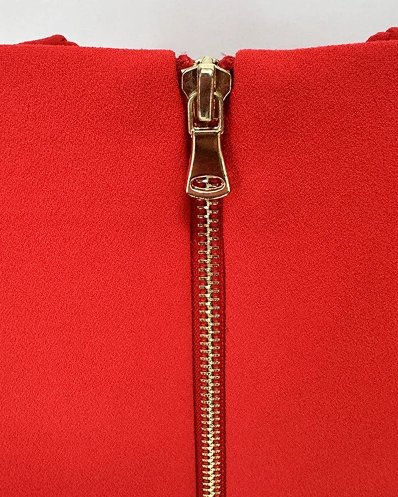 Röd Solenne-jacka med dragkedja och bara axlar