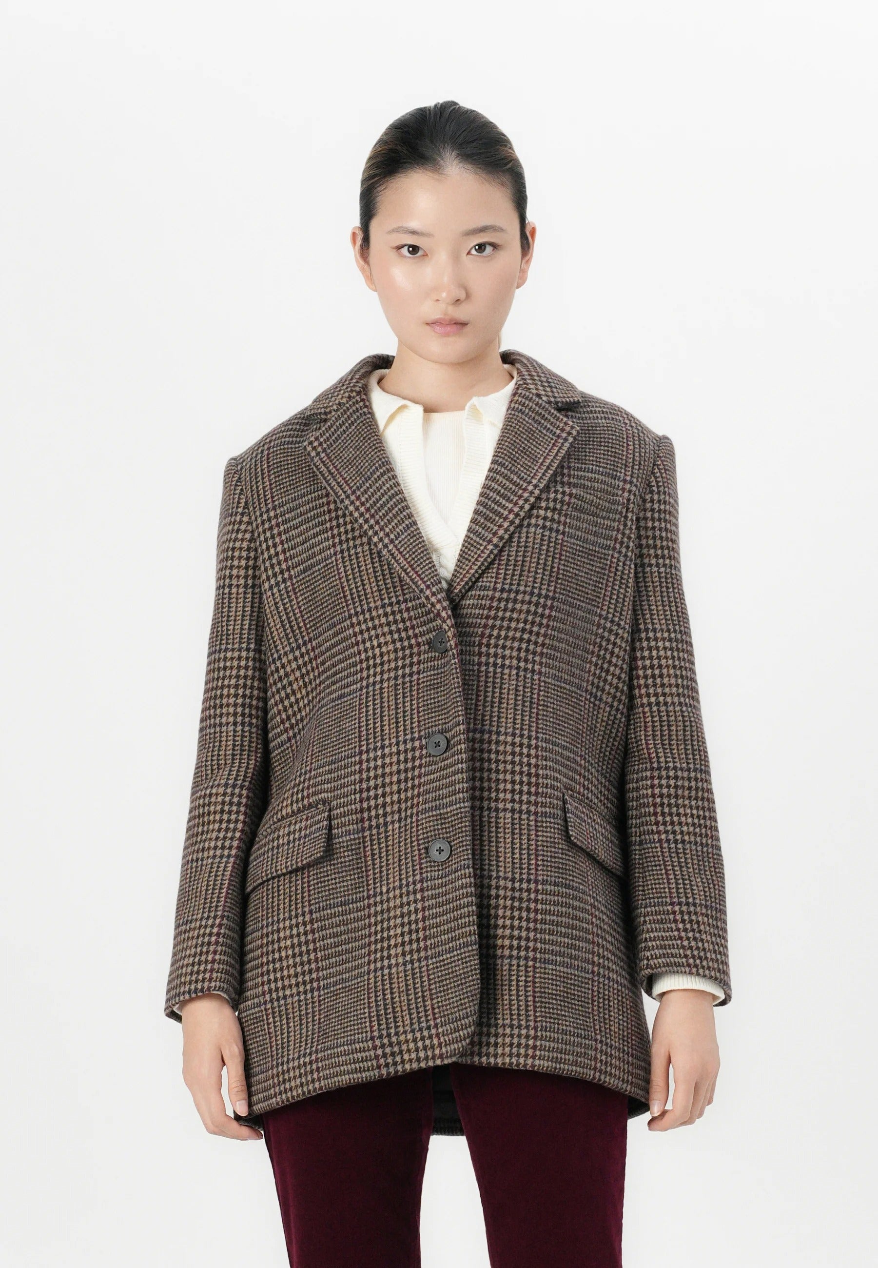 Vivy brun ull- och sammetskavaj, handsydd, dubbelsidig