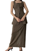 Tvådelad kostym, lång kjol och väst med knappar