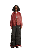 Vary röd eko-läderjacka med dragkedja