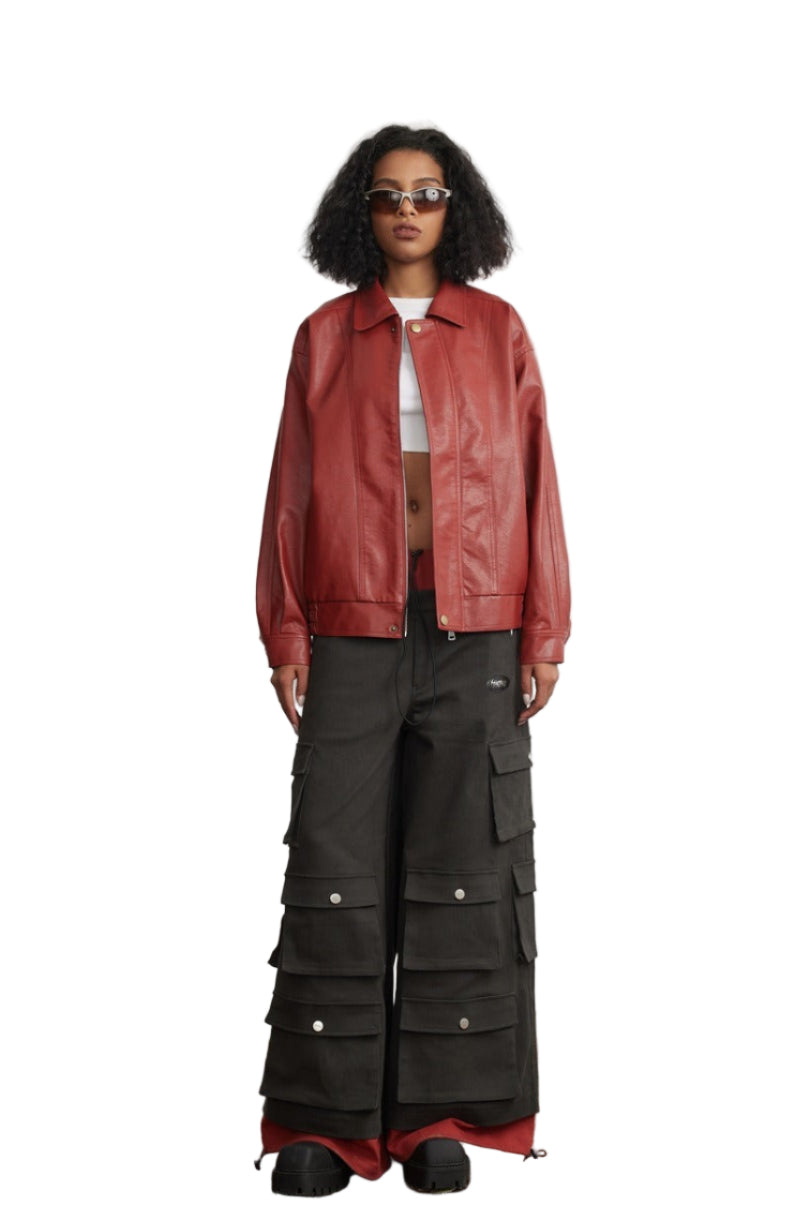 Vary röd eko-läderjacka med dragkedja