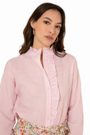 Verra rosa blus med långa ärmar, ränder och knappar