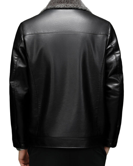 Jacka i konstläder med fleecefoder och dragkedja