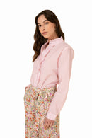 Verra rosa blus med långa ärmar, ränder och knappar