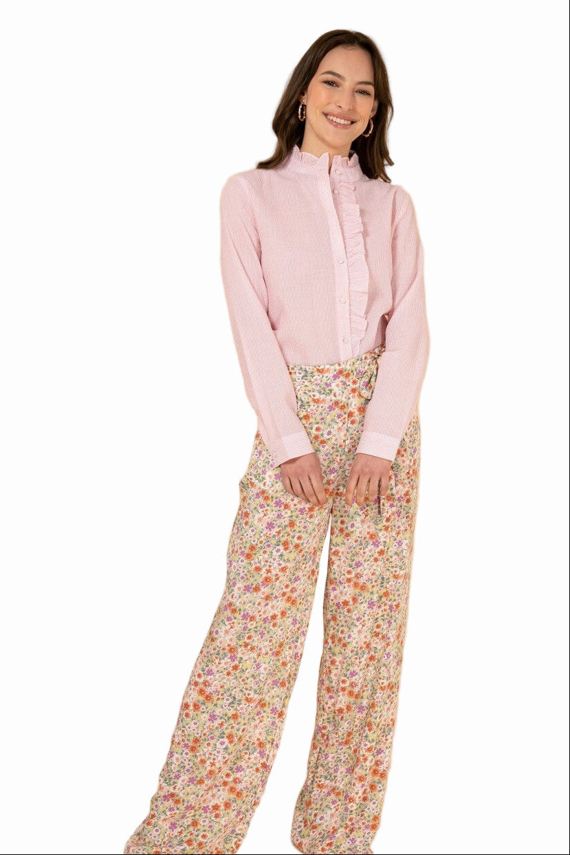 Verra rosa blus med långa ärmar, ränder och knappar