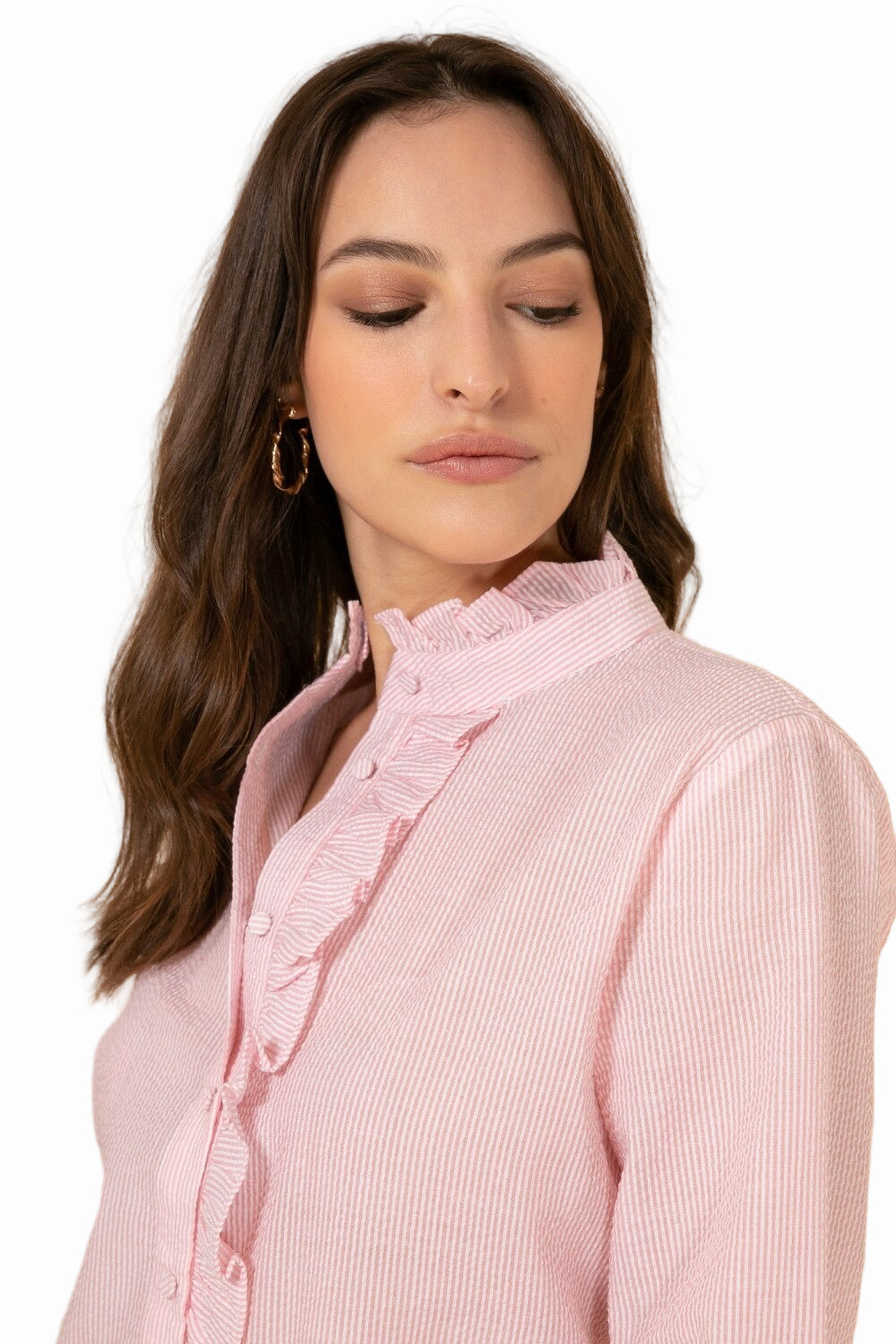 Verra rosa blus med långa ärmar, ränder och knappar