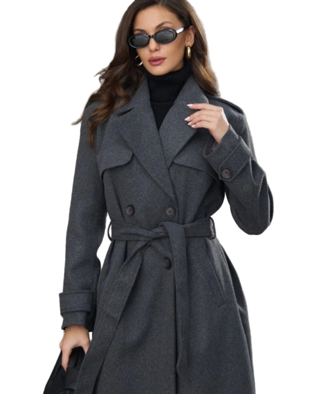 Vivy lång svart kappa med fleece och skärp i midjan