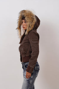 Erykaa brun jacka med huva och kaninpäls