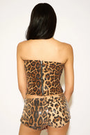 Cosina leopardmönstrad paljettkostym med bara axlar