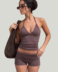 Tvådelad yogadräkt, smal och med halvbar rygg