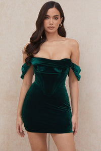 Mjuk smaragdgrön off shoulder miniklänning