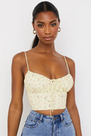Citronfärgad blommig bustier topp med veck