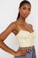 Citronfärgad blommig bustier topp med veck