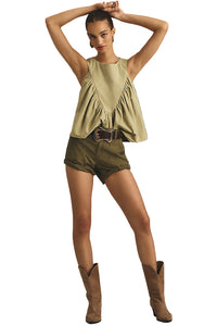 Brun Sara-väst med rund krage och volanger