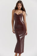 Choklad elegant midiklänning i latex