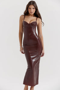 Choklad elegant midiklänning i latex