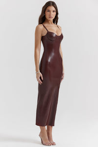 Choklad elegant midiklänning i latex