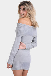 Grå långärmad miniklänning med axelbandslös design