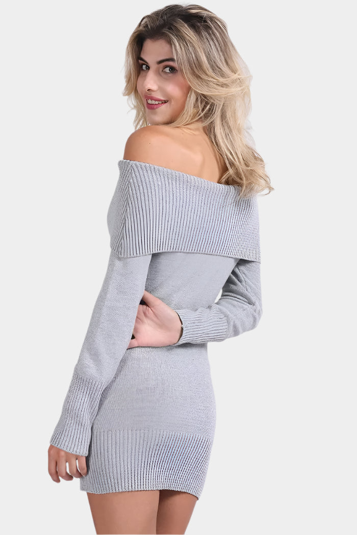 Grå långärmad miniklänning med axelbandslös design