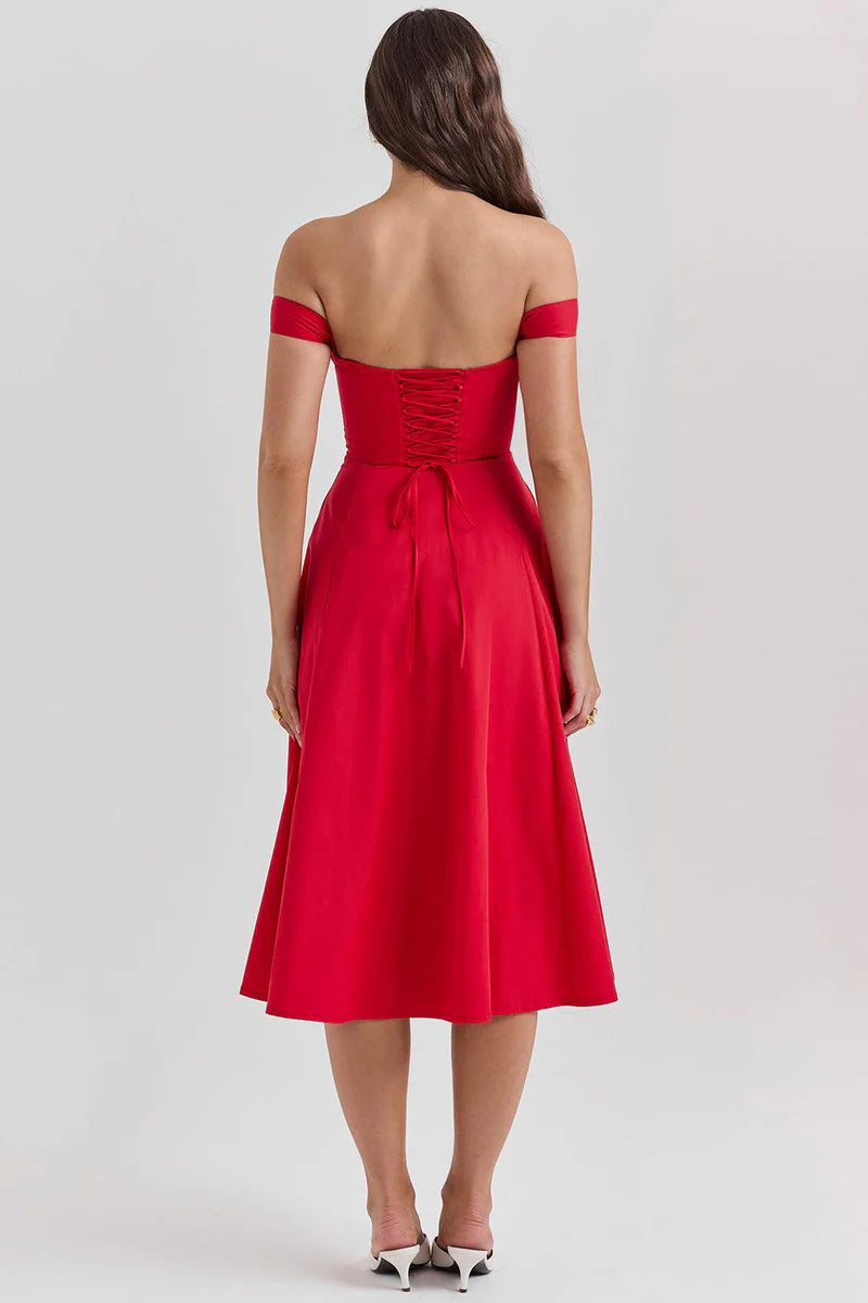 Olivia axelbandslös bustier-midiklänning