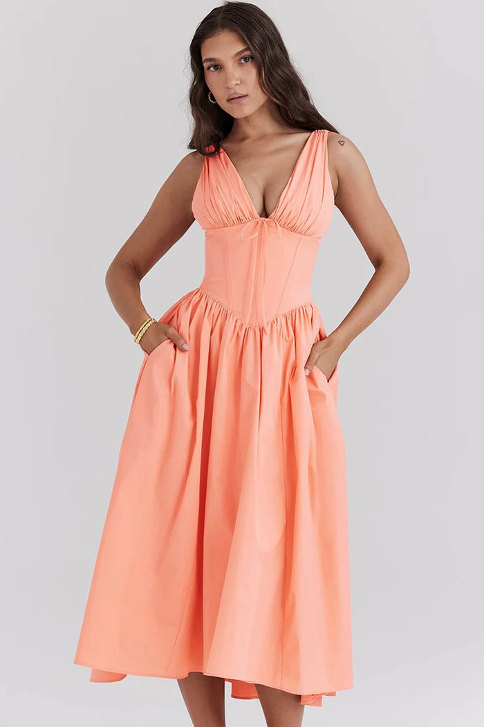 Sabella bow tie corset midi dress